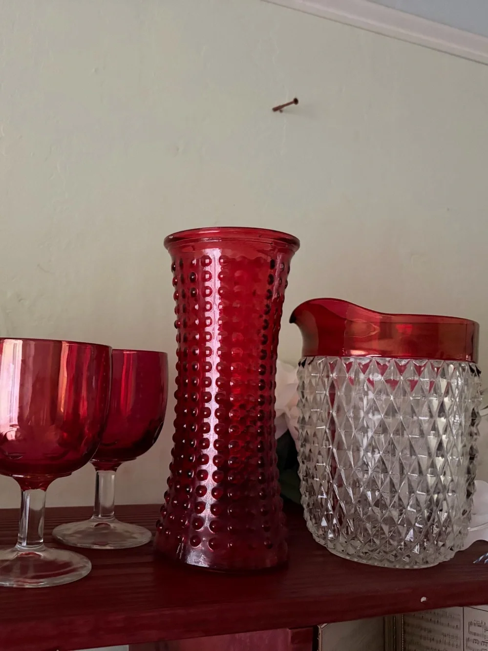 Ruby Red Hobnail Glass Vase - Decorative Home Accent